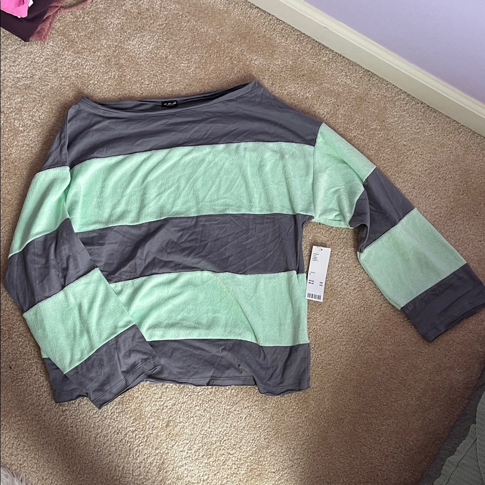 Striped Mint and Gray Women's Top